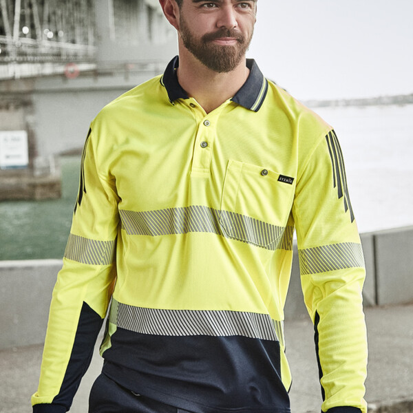 ZH550 Mens Hi Vis Flux Segmented Tape Long Sleeve Polo Thumbnail