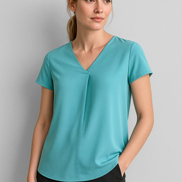 RB967LS Kayla Womens V-Neck Pleat Blouse Thumbnail